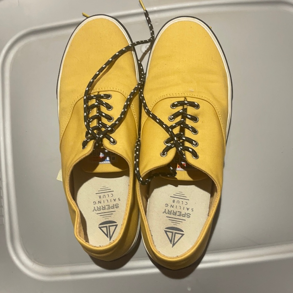 Yellow sperry sneakers